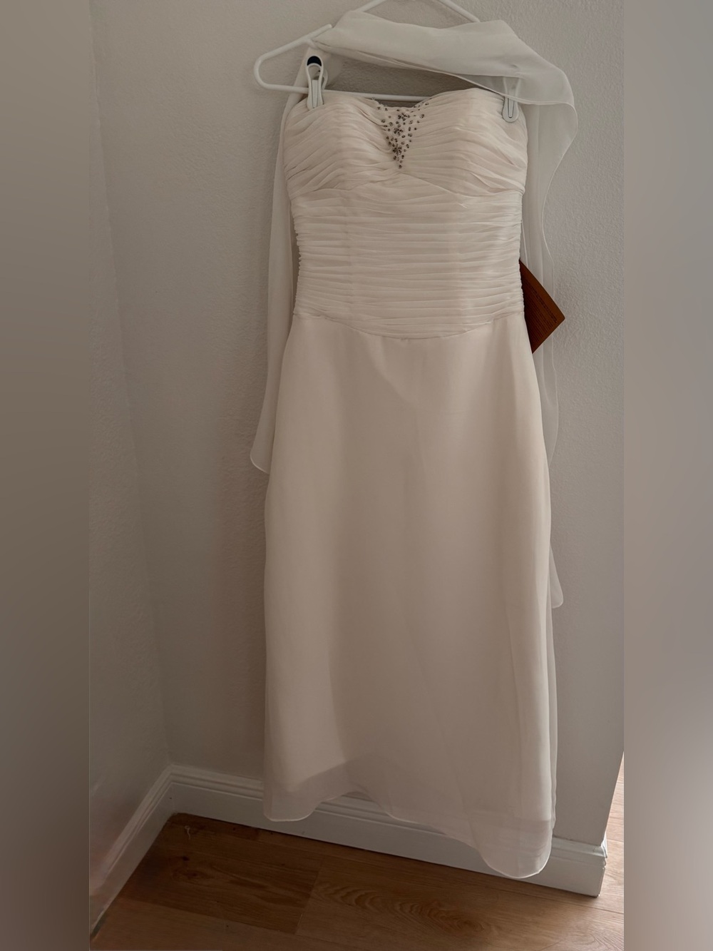 Ivory Strapless Chiffon Maxi Dress with Ruched Bodice